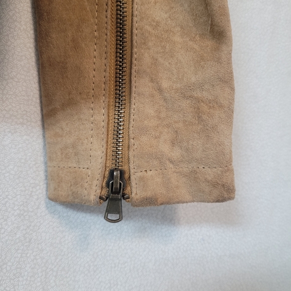 Brown Genuine Suede Leather Crop Moto Jacket Lined, American Rag Women’s Small - Picture 4 of 10